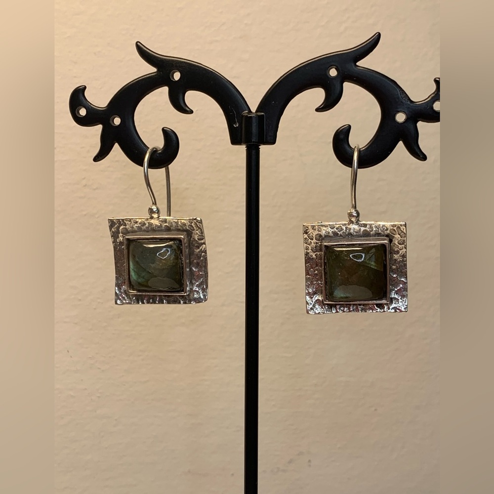 Silpada Set Sterling Silver & Labradorite Square Locking Wire Earrings/Necklace